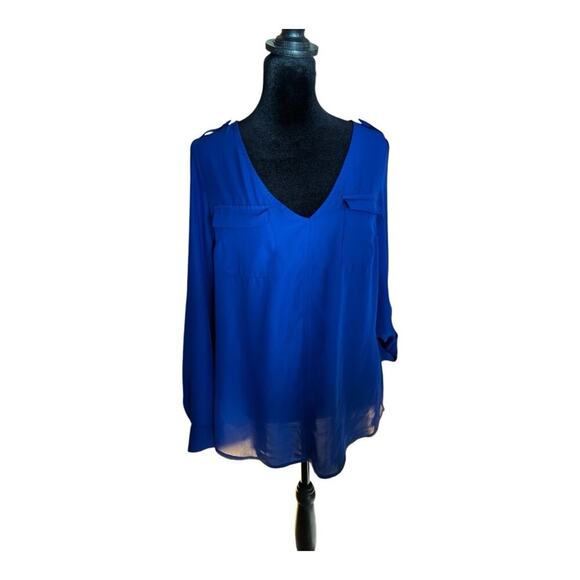 CandiesV-neck women’s size M blue long sleeve blouse - Picture 1 of 11